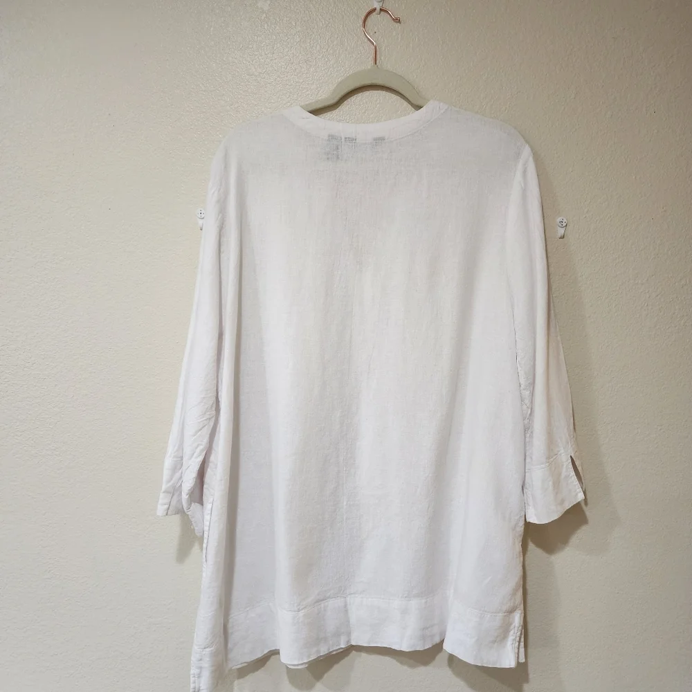 Lands' End Women's Crisp White Linen Blend Tunic with Large Front Pockets XL